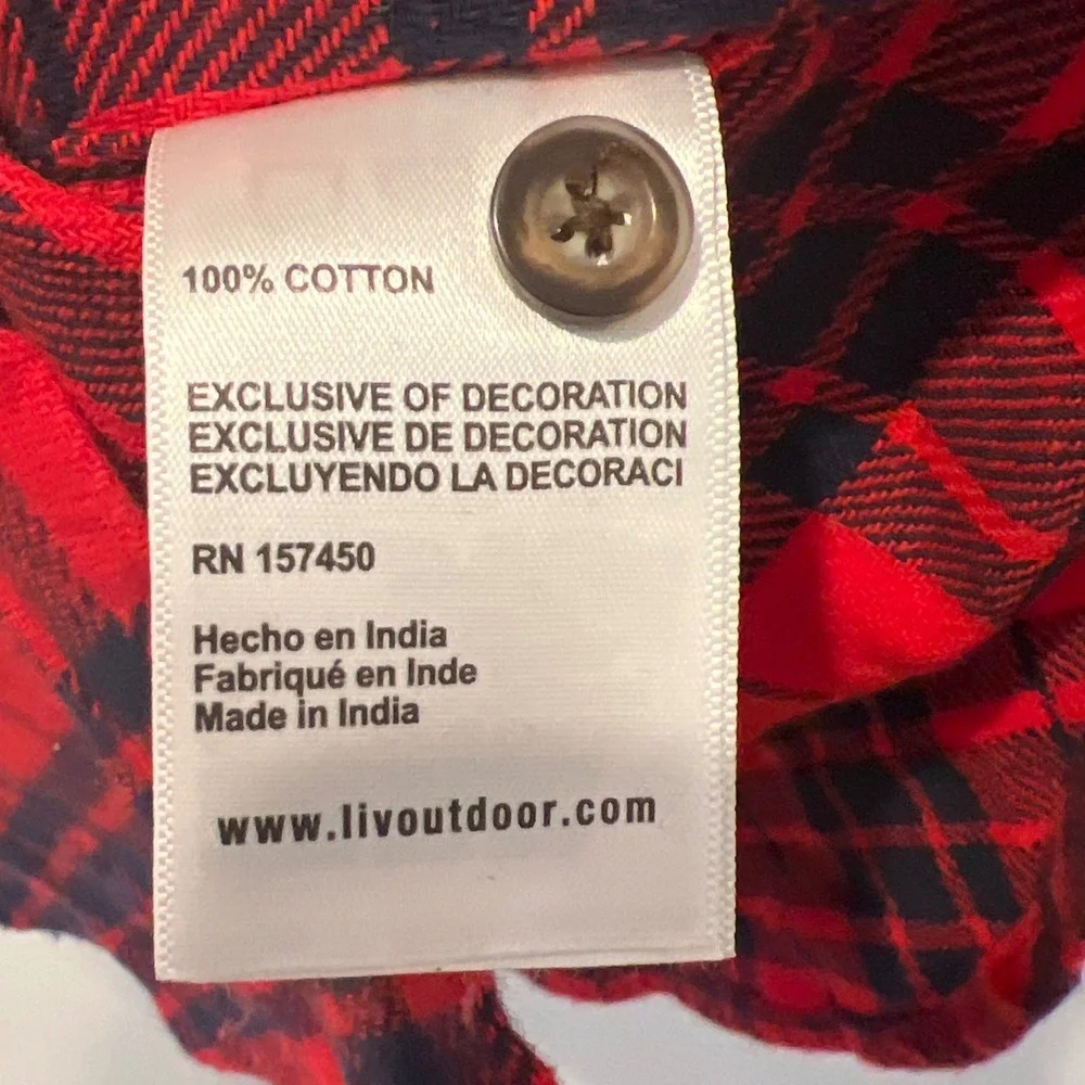 LIV Outdoor Red Plaid Flannel Button Down Shirt‎ Kids 10/12 NWT